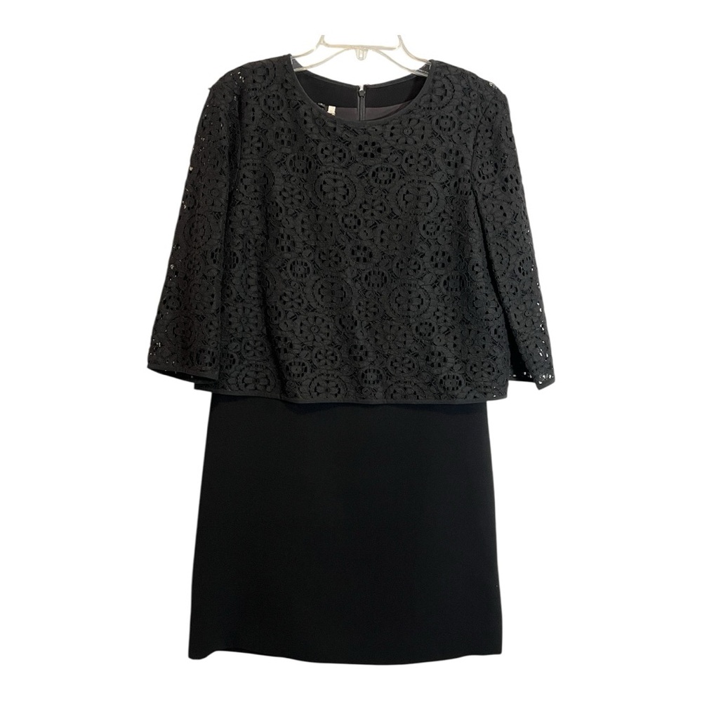 Anthropologie 4C Black Lace Popover Ponte Structured Overlay Dress Size 4